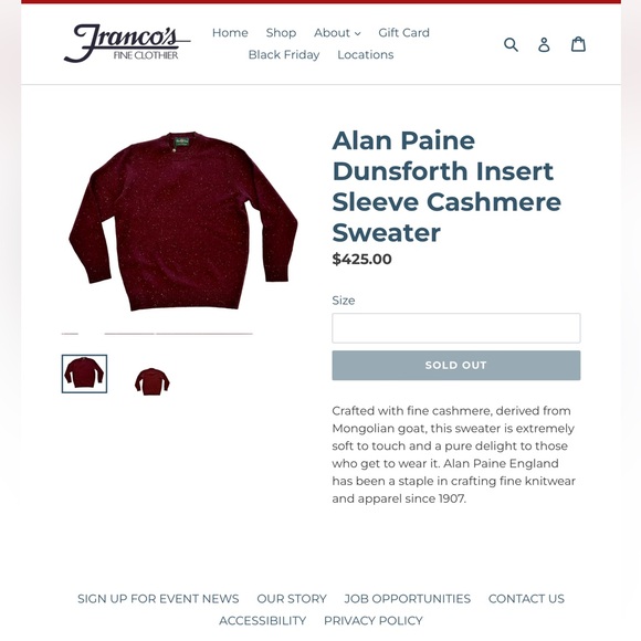 Alan Paine Men’s Cashmere Sweater XL, maroon with black print and details, Lux! - Picture 13 of 13